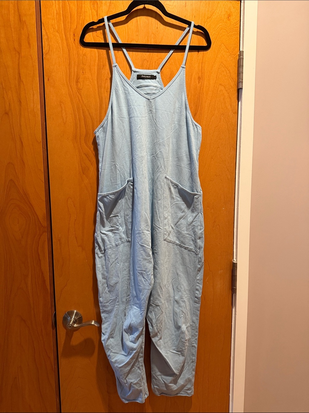 Light Blue Strappy Utility Jumpsuit with Pockets. Never worn